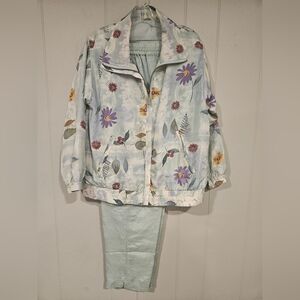 SPORTIF STUDIO Silk 80s Vintage Retro Parachute Jacket Pants Set Floral NO TAGS